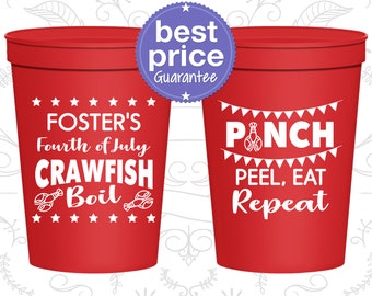 4th of July Stadium Cups, 4th of July Decorations, July 4th Party Decor, Fourth of July Favors, 4th of July Crawfish Boil, America (220016)