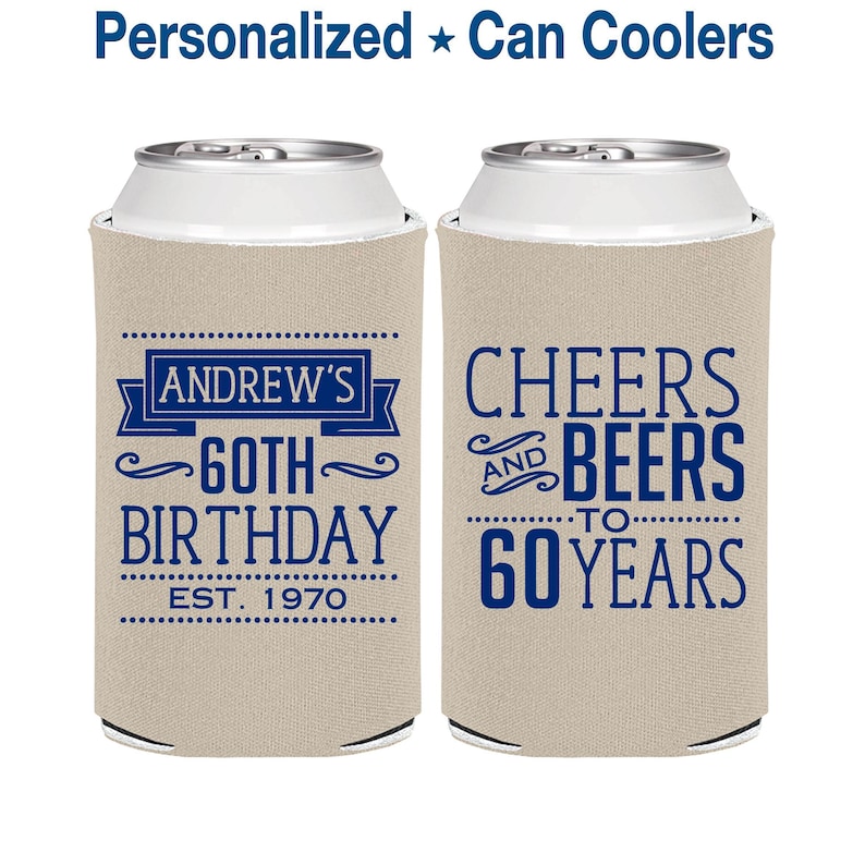 60th Birthday, 60th Birthday Party, Cheers to 60 Years, Cheers and Beers, Birthday Can Coolers, Birthday Coolies | 20001 image 1