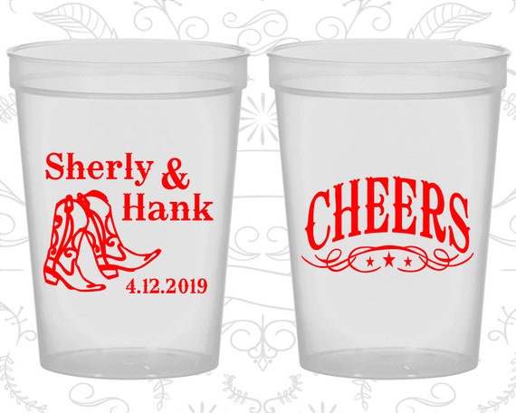 Cheers Cups, Cheap Plastic Cups, Country Wedding Cups, Cowboy Boots,  Stadium Cups 11 