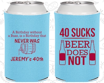 40th Birthday, 40th Birthday Party, 40 Sucks, Beer does not, Birthday Can Coolers, Birthday Coolies (20247)