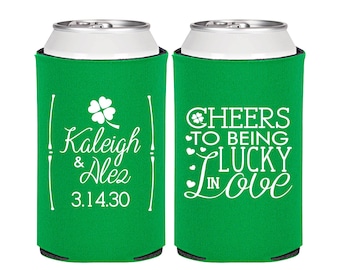 Cheers to Being Lucky in Love, Wedding, Lucky in Love Wedding Gift, Cheers Wedding Gift, Irish Wedding Gift, Wedding Can Coolers | 328