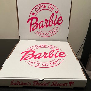 Personal size barb  themed pizza box party, cookie cake, gift box