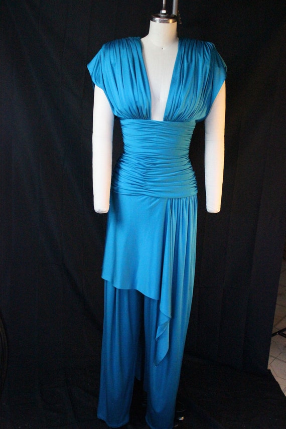 Vintage Jumpsuit Disco Tall Blue 1970s 1980s