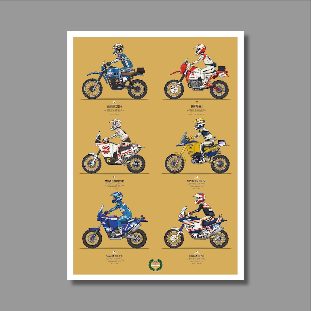 Paris Dakar Motorbike Legends Illustration Giclee Print - Etsy