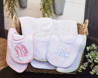 Monogrammed Baby Bib & Burp Cloth Set, Custom Personalized Bibs, First Birthday Bib, Newborn Baby Shower Gift, Cake Smash Outfit, Niece Gift