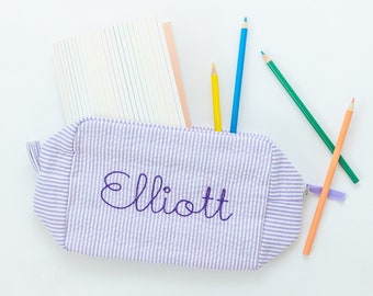 Personalized Monogrammed Seersucker Cosmetic Bag, Monogrammed Toiletry Bag Women, Women's Personalized Travel Toiletry Bag, Ballet Shoe Bag