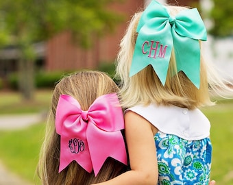 CLEARANCE Monogram Hairbow, Monogram Large Bow, Monogram Cheer Bow, Personalized HairBow Embroidered Hair Bow, Custom Name Bow Oversized Bow