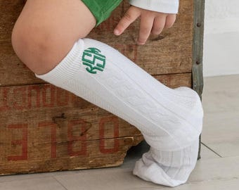 Monogram Cabled Dress Socks, Monogrammed Knee High Baby Socks, Cableknit Knee Socks, Girl Boy Kneesocks, Toddler Tall Socks, Girls Knee Sock