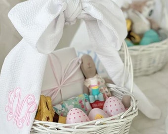 Lazo de seersucker para canasta de Pascua personalizada, lazo para canasta de niña de las flores, canasta de regalo para mamá primeriza, canasta de regalo para niña, búsqueda de huevos de Pascua, conejito de Pascua