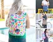 Personalized Monogrammed Preppy Insulated Backpack Cooler Bag, Lunch Cooler Tote, Insulated Lunch Bag, Ladies Work Lunch Bag, Beach Cooler