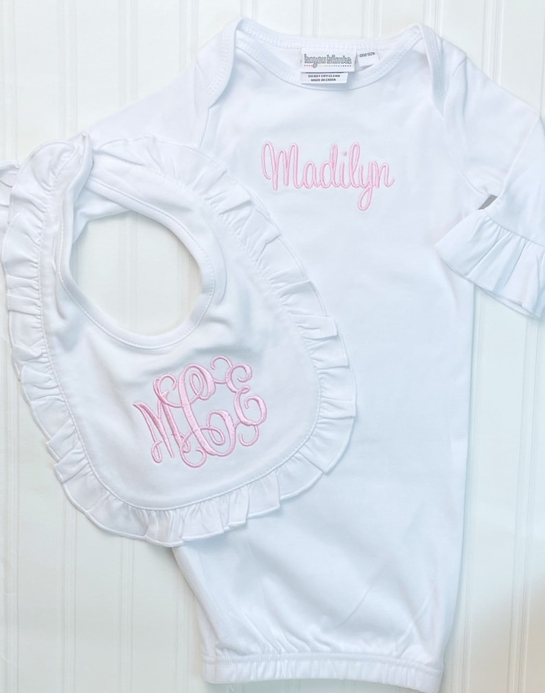 Monogrammed Ruffle Baby Girl Gown, Baby Spring Outfit, Infant Summer, Cake Smash Outfit, Monogrammed Baby Gown, Gingham Ruffle, Newborn Girl image 4