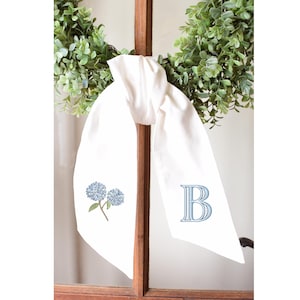 Personalized Hydrangea Wreath Sash For Front Door, Front Door Bow Sash, Initial Door Decor, Gift Housewarming Wreath Sash, Custom Door Decor