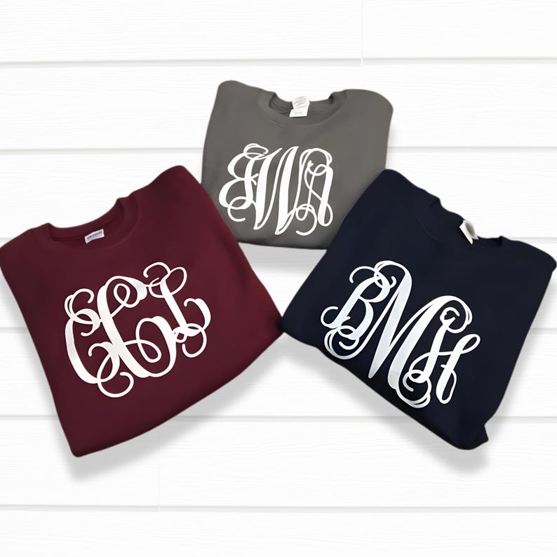 Monogrammed Long Sleeve Crew Neck Sweatshirt, Personalized Monogram Sweatshirt, Monogram Pullover, Monogram Sweatshirt, Custom Sweatshirt immagine 4