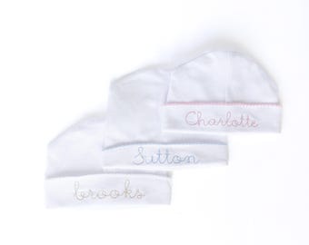 Personalized Newborn Baby Picot Trim Hat, Hospital Hat, Baby Name Hat, Coming Home Hat, Photo Prop, Monogrammed Baby Hat, Gender Reveal Hat