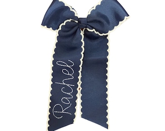 Personalized Moonstitch Hairbow, Personalized Hand Stitched Name Bow, Monogram Cheer Bow, Embroidered Hair Bow Custom Name Bow Oversized Bow