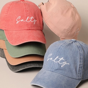 Salty Hat, Stay Salty, Trendy Hat, Fish Hat, Embroidered Sun Hat, Beach Bum, Baseball Cap, Embroidery Cap, Embroidered Hat, Washed Cotton