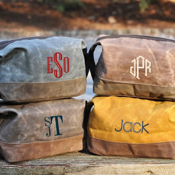 Personalized Mens Toiletry Bag, Dopp Kit for Men, Waxed Canvas Bag, Groomsmen Bag Dopp Kit, Personalized Dopp Kit, Graduation Gift Monogram