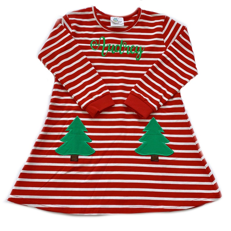 Pictures Girls Monogrammed Red Stripe Christmas Tree Pocket Dress Girls Holiday Dress Christmas Program Dress Toddler Christmas Dress