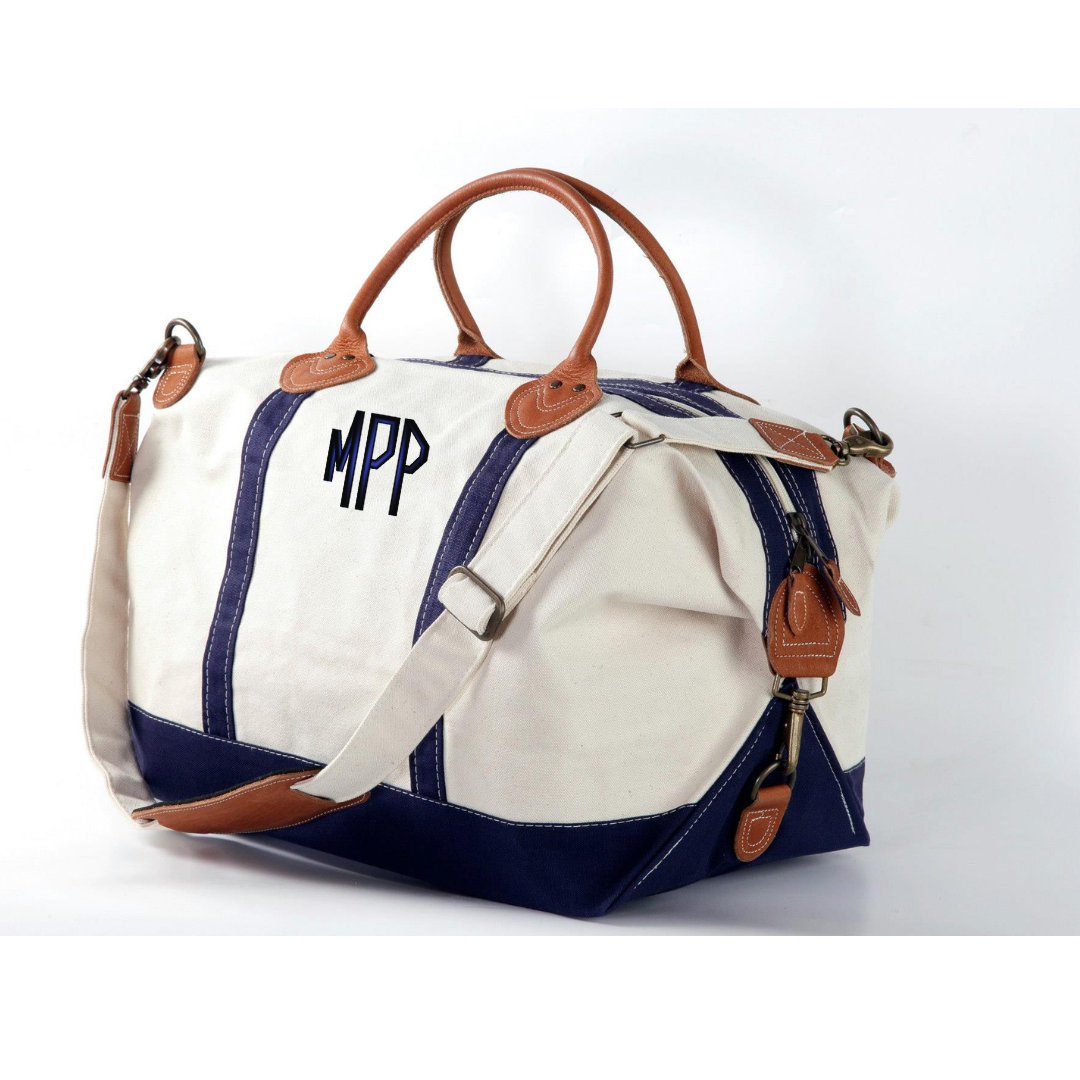 Monogrammed Personalized Weekender Travel Duffle Bag Canvas Genuine Leather Overnight Bag Personalized Luggage Bridesmaids Hospital Bag Etsy