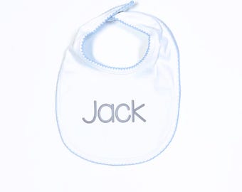 Monogrammed Baby Boy Bib, Personalized Baby Girl Picot Bib, First Birthday Bib, Newborn Baby Shower Gift, Cake Smash Outfit, Custom Baby Bib