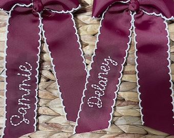 Personalized Moonstitch Hairbow, Personalized Hand Stitched Name Bow, Monogram Cheer Bow, Embroidered Hair Bow Custom Name Bow Oversized Bow