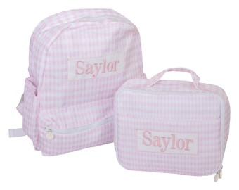 Monongram Personalized Gingham Backpack Lunch, Diaper Bag, Custom Kids Backpack, Ruffle Name Backpack, Preschool Backpack, Toddler Bookbag