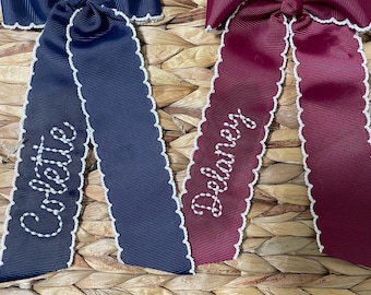 Personalized Moonstitch Hairbow, Personalized Hand Stitched Name Bow, Monogram Cheer Bow, Embroidered Hair Bow Custom Name Bow Oversized Bow