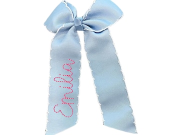 Personalized Moonstitch Hairbow, Personalized Hand Stitched Name Bow, Monogram Cheer Bow, Embroidered Hair Bow Custom Name Bow Oversized Bow