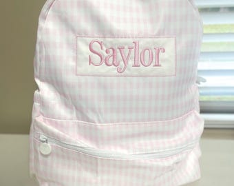 Monongram Personalized Gingham Backpack Lunch, Diaper Bag, Custom Kids Backpack, Ruffle Name Backpack, Preschool Backpack, Toddler Bookbag