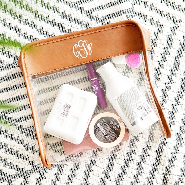 Personalized Monogrammed Clear Toiletry Bag, Monogrammed Toiletry Bag Women, Women's Personalized Travel Toiletry Bag, Cosmetic Make Up Bag