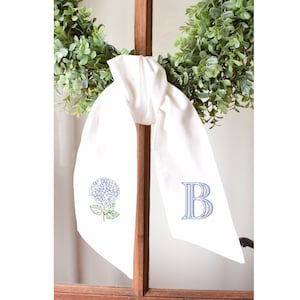 Personalized Hydrangea Wreath Sash For Front Door, Front Door Bow Sash, Initial Door Decor, Gift Housewarming Wreath Sash, Custom Door Decor