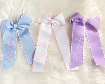 Personalized Moonstitch Hairbow, Personalized Hand Stitched Name Bow, Monogram Cheer Bow, Embroidered Hair Bow Custom Name Bow Oversized Bow