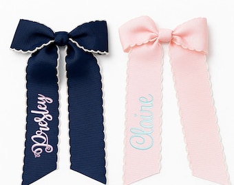 Personalized Moonstitch Hairbow, Personalized Hand Stitched Name Bow, Monogram Cheer Bow, Embroidered Hair Bow Custom Name Bow Oversized Bow