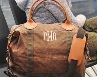 Monogrammed Personalized Waxed Weekender Travel Bag, Overnight Bag, Personalized Luggage, Weekender Bag Men, Dad Waxed Canvas Hospital Bag