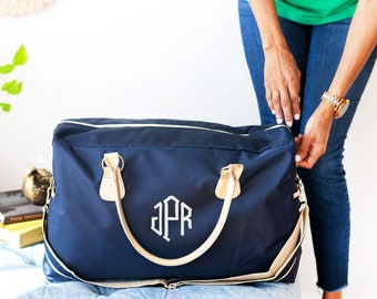 Monogrammed Personalized Black Nylon Weekender Travel Duffel Bag, Overnight Bag, Personalized Luggage, Weekender Bag Women, Hospital Bag