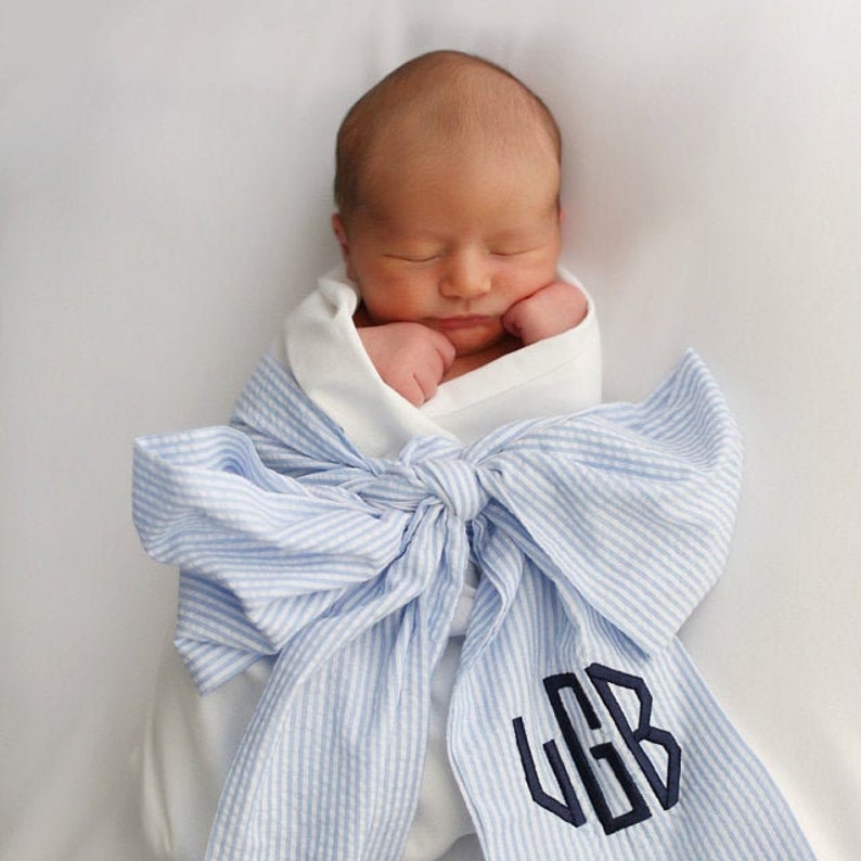 Monogrammed Newborn Infant Baby Seersucker Bow Swaddle Sash Etsy