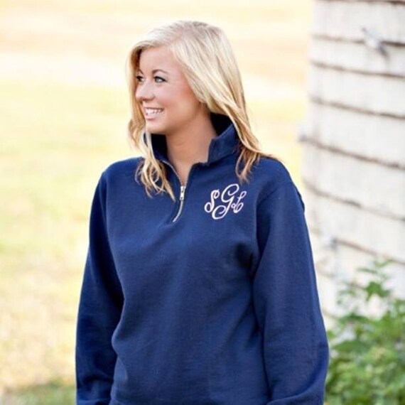 monogrammed half zip pullover sweatshirt