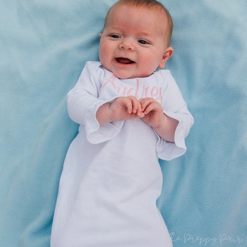 Monogrammed Ruffle Baby Girl Gown, Baby Spring Outfit, Infant Summer, Cake Smash Outfit, Monogrammed Baby Gown, Gingham Ruffle, Newborn Girl image 3