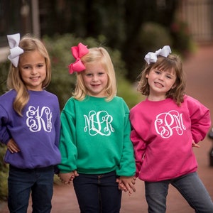 Monogrammed Kids Crew Neck Sweatshirt, Personalized Monogram Youth Sweatshirt, Monogram Pullover, Monogram Sweatshirt, Custom Sweatshirt