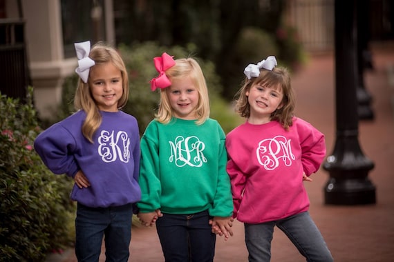 Monogrammed Kids Crew Neck Sweatshirt Personalized Monogram Youth Sweatshirt Monogram Pullover Monogram Sweatshirt Custom Sweatshirt Etsy