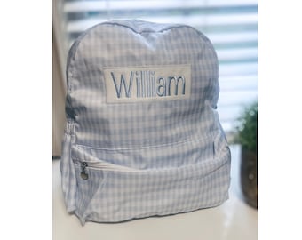 Monongram Personalized Gingham Backpack Lunch, Diaper Bag, Custom Kids Backpack, Ruffle Name Backpack, Preschool Backpack, Toddler Bookbag