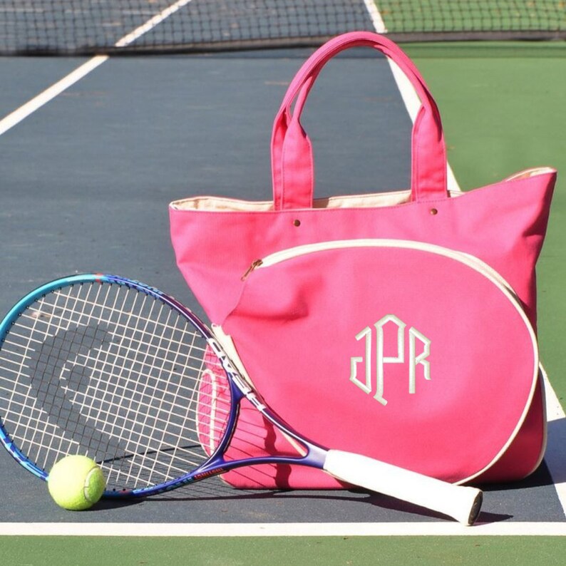 Personalized Tennis Bag, Monogram Tennis Gifts, Custom Tennis Bag, Tennis Accessories Organizer Bag, Tennis Gifts Guys, Paddle Tennis Bag Hot Pink & Natural
