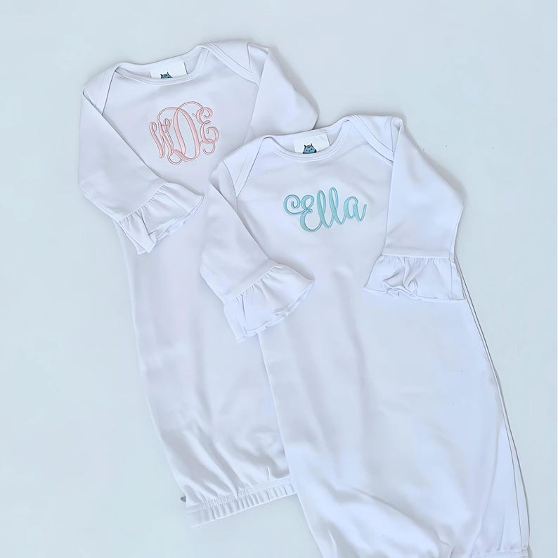 Monogrammed Ruffle Baby Girl Gown, Baby Spring Outfit, Infant Summer, Cake Smash Outfit, Monogrammed Baby Gown, Gingham Ruffle, Newborn Girl image 1