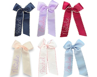Personalized Moonstitch Hairbow, Personalized Hand Stitched Name Bow, Monogram Cheer Bow, Embroidered Hair Bow Custom Name Bow Oversized Bow