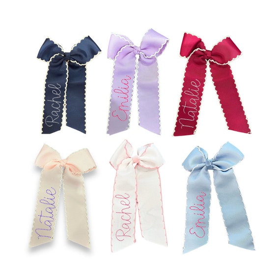 Personalized Moonstitch Hairbow, Personalized Hand Stitched Name Bow, Monogram Cheer Bow, Embroidered Hair Bow Custom Name Bow Oversized Bow