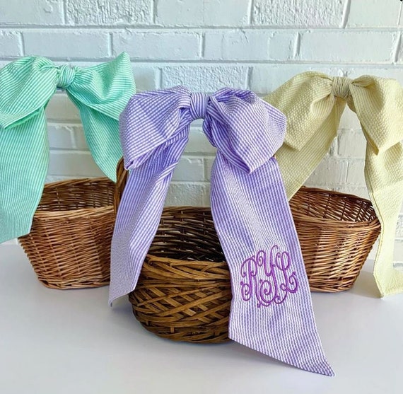 Personalized Easter Basket Seersucker Bow Flower Girl Basket Etsy