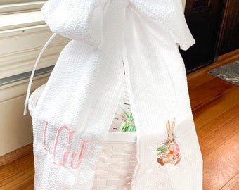Personalized Easter Basket Seersucker Bow, Flower Girl Basket Bow, New Mom Gift Basket, Baby Girl Gift Basket, Easter Egg Hunt, Easter Bunny
