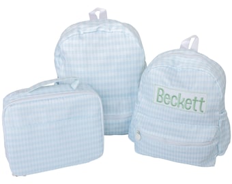 Monongram Personalized Gingham Backpack Lunch, Diaper Bag, Custom Kids Backpack, Ruffle Name Backpack, Preschool Backpack, Toddler Bookbag