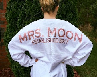 Oversized Mrs. Bride Jersey Shirt, Honeymoon Shirt, Engagement Gift, Last Name Est, Personalized Bridal Jersey, Bride Shirt, Wedding Date