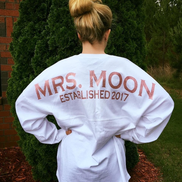 Oversized Mrs. Bride Jersey Shirt, Honeymoon Shirt, Engagement Gift, Last Name Est, Personalized Bridal Jersey, Bride Shirt, Wedding Date